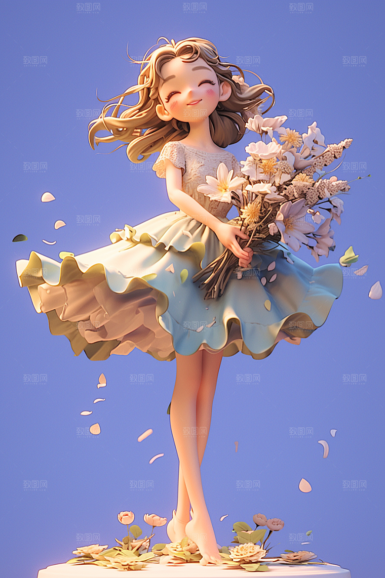 手捧鲜花的少女花朵青春素材