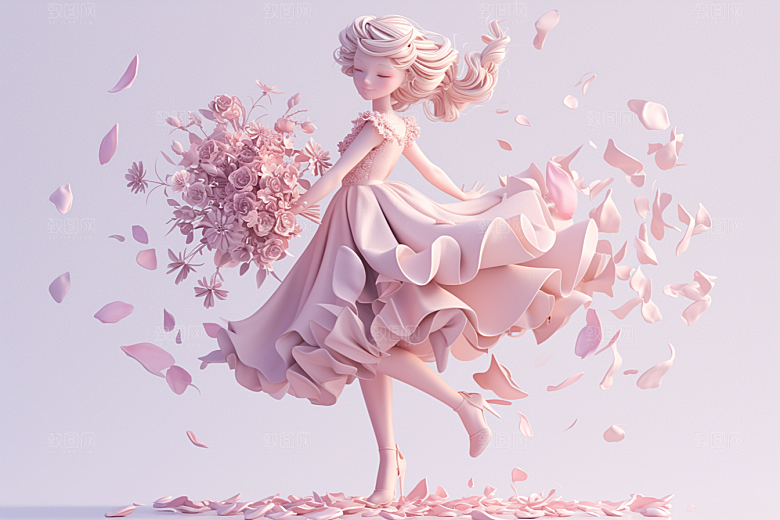 手捧鲜花的少女唯美自然素材