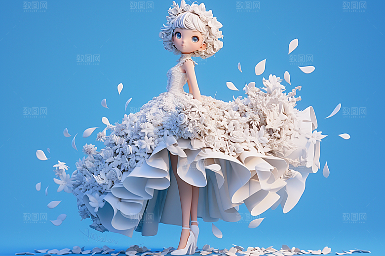 手捧鲜花的少女肖像春天素材