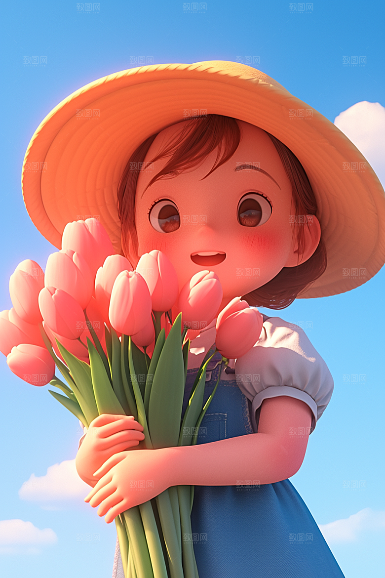 手捧鲜花的少女花朵青春素材