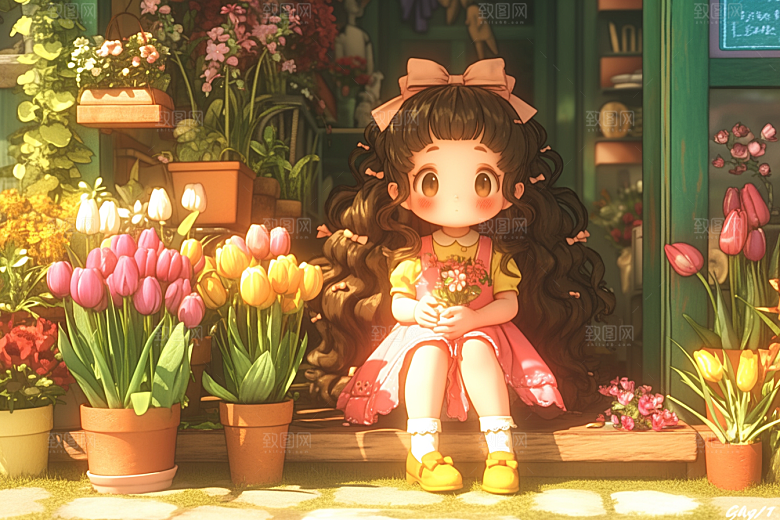 手捧鲜花的少女人物青春素材