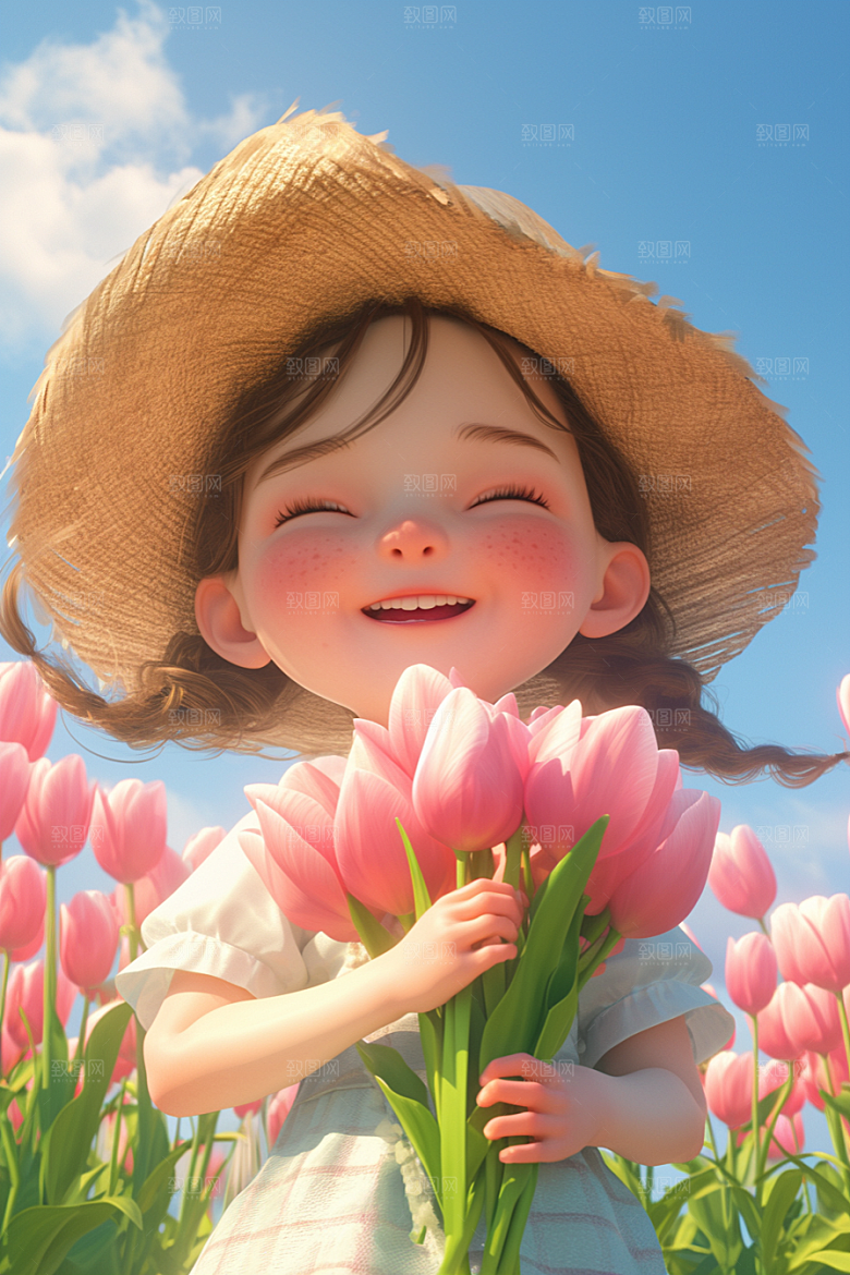 手捧鲜花的少女青春唯美素材