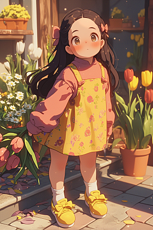 手捧鲜花的少女青春唯美素材