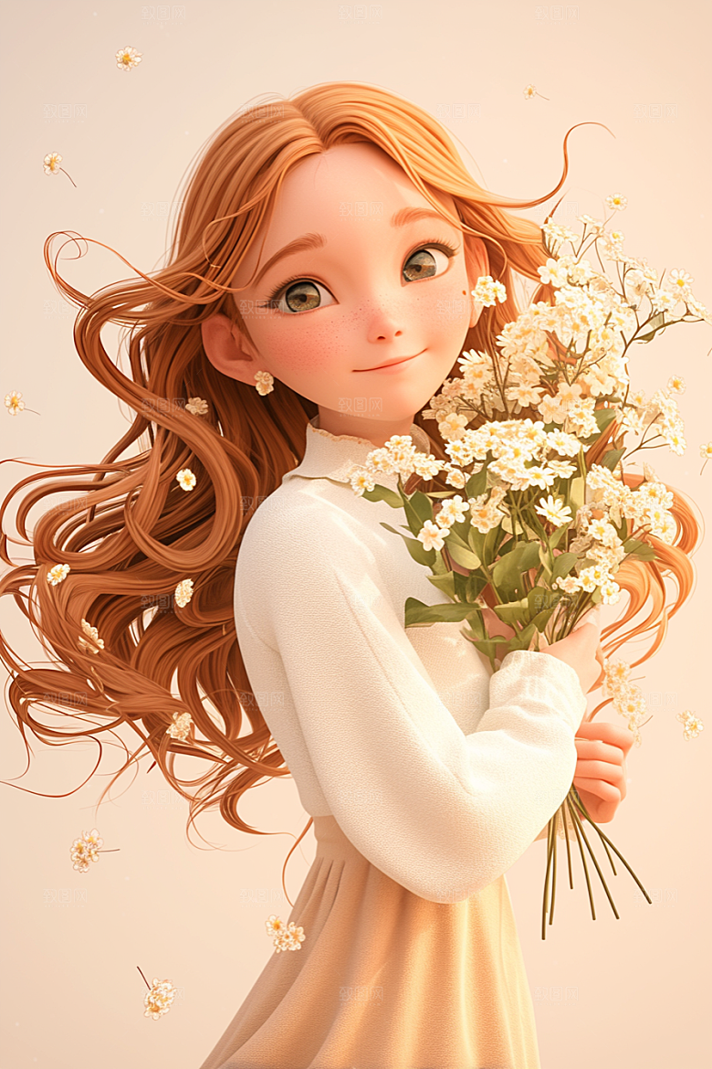 手捧鲜花的少女青春春天素材