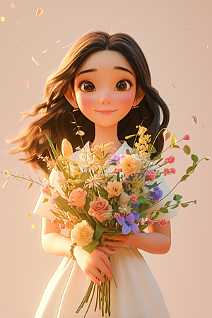 手捧鲜花的少女自然人物素材