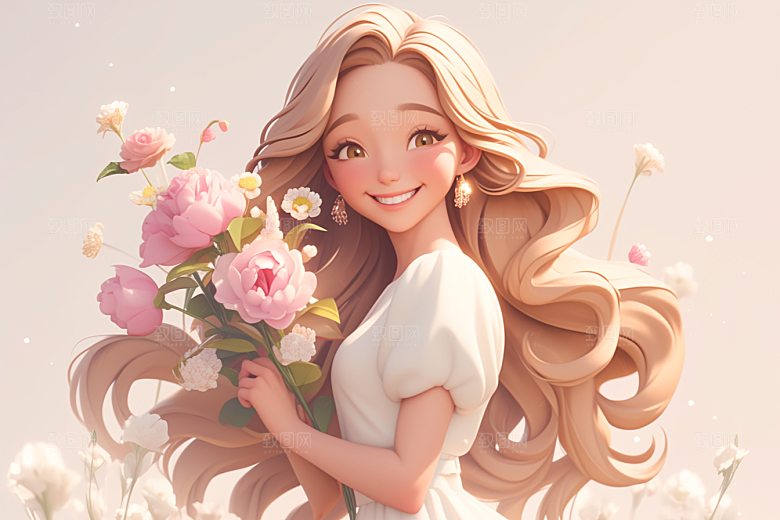 手捧鲜花的少女花朵青春素材