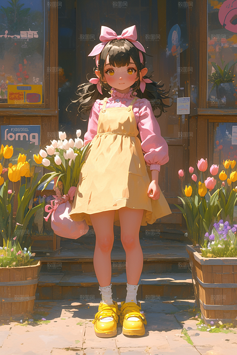 手捧鲜花的少女梦幻模型素材