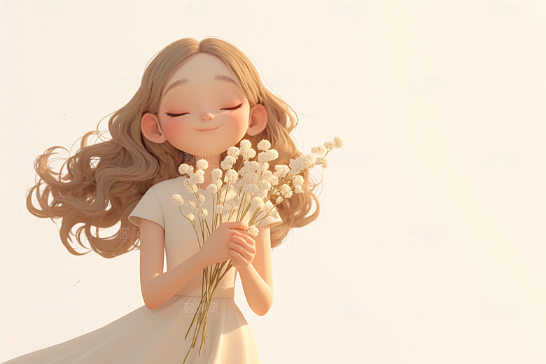手捧鲜花的少女梦幻人物素材