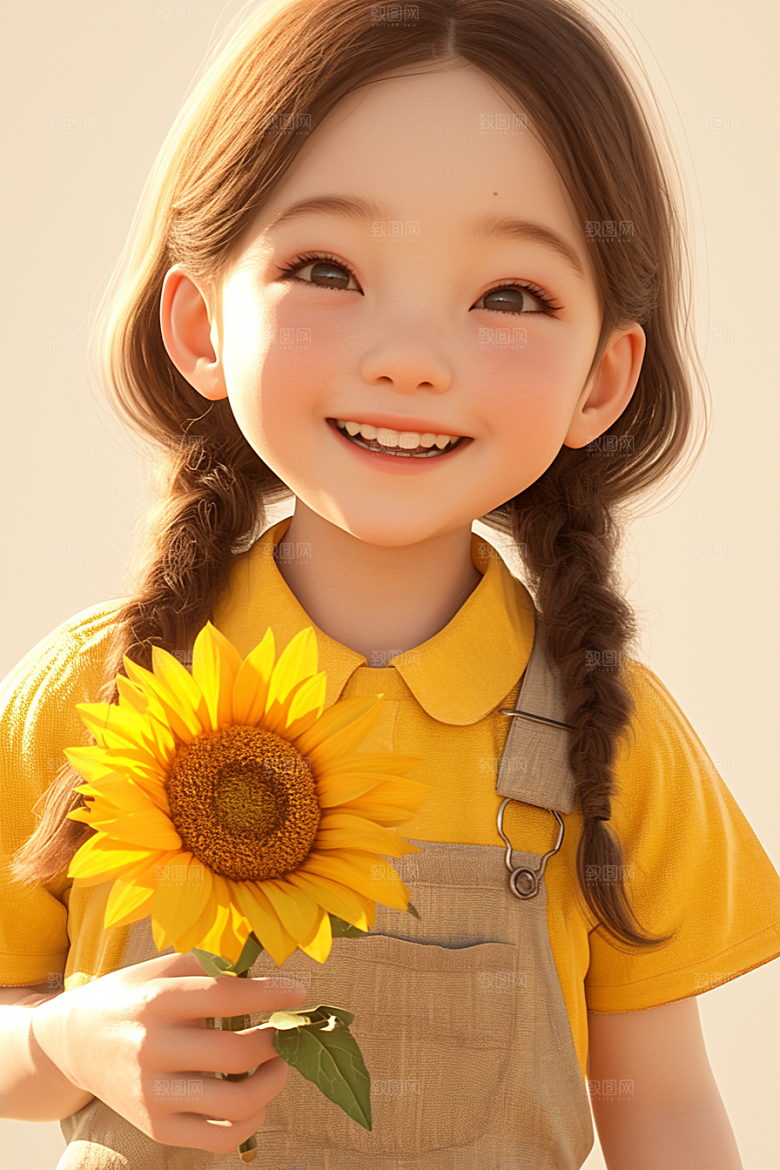 手捧鲜花的少女自然春天素材