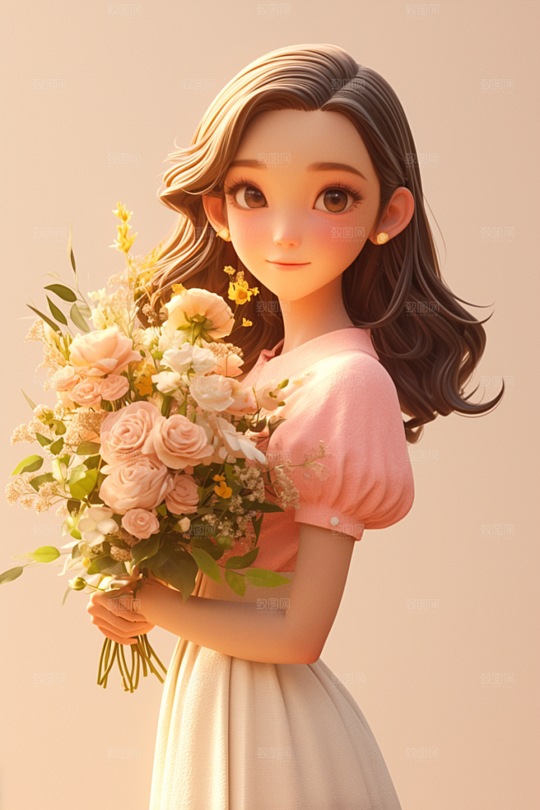 手捧鲜花的少女花朵青春素材
