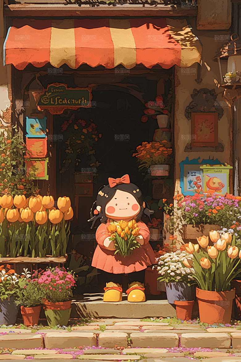 手捧鲜花的少女模型清新素材