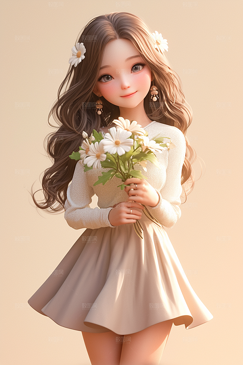 手捧鲜花的少女青春花朵素材