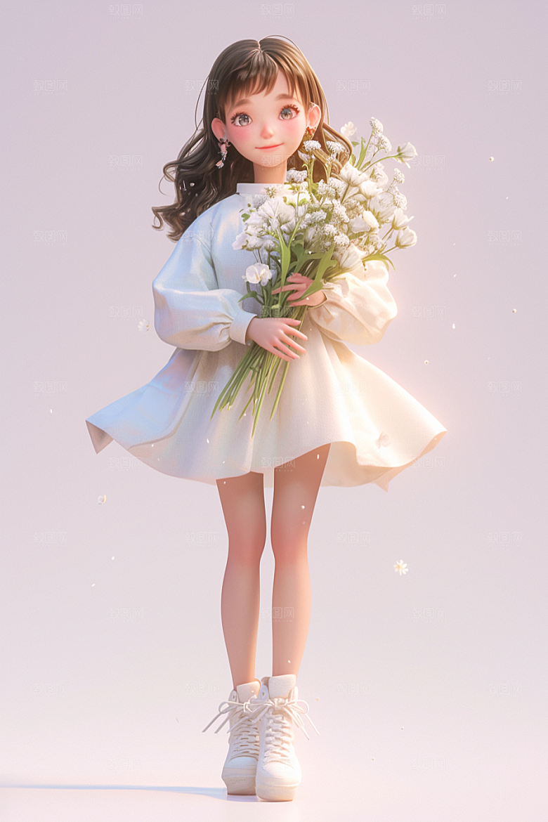手捧鲜花的少女自然人物素材