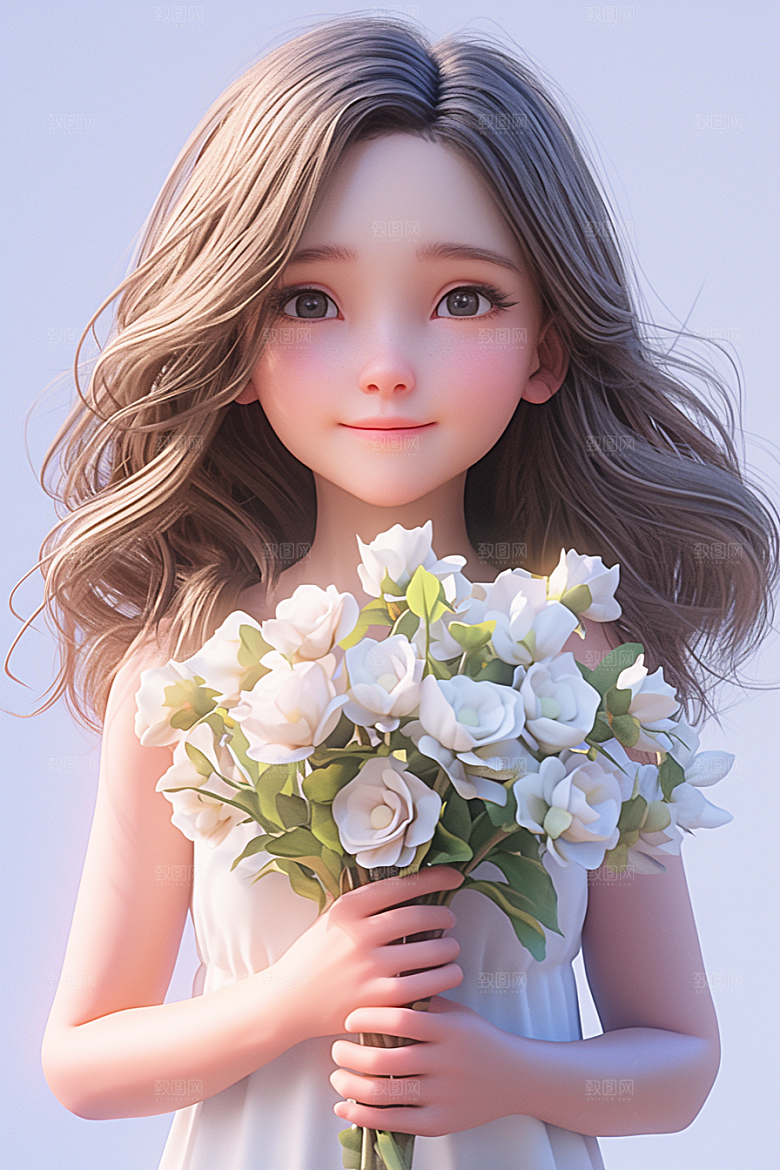 手捧鲜花的少女模型青春素材