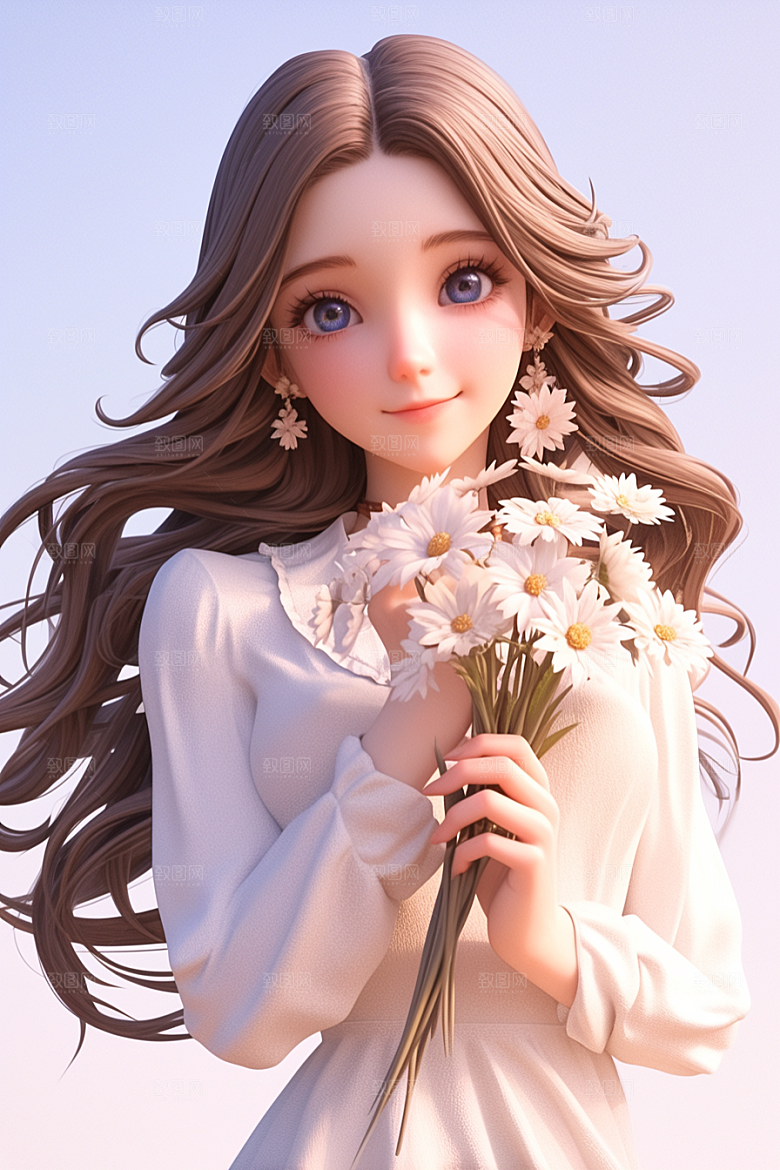手捧鲜花的少女自然春天素材