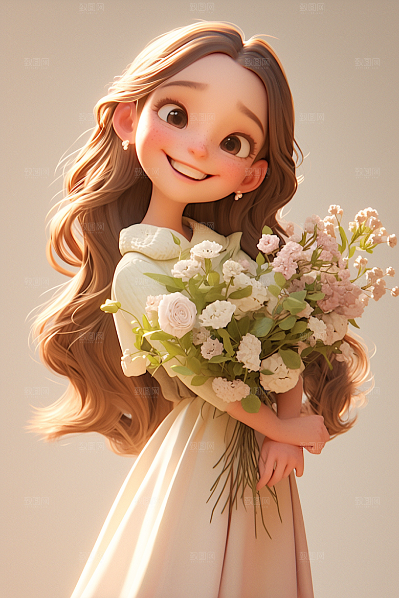 手捧鲜花的少女烂漫人物素材