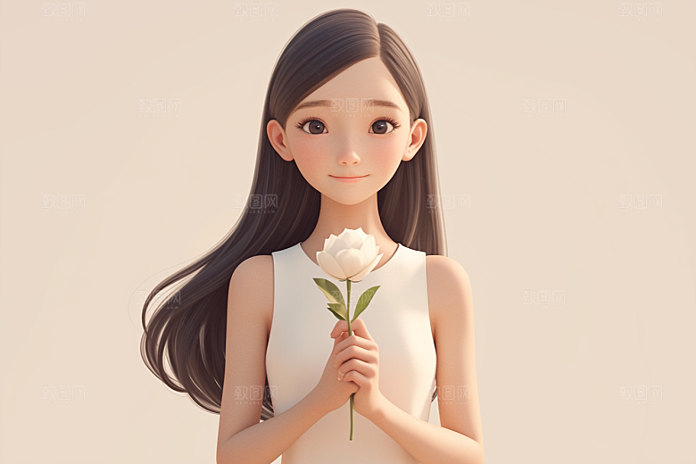 手捧鲜花的少女花朵肖像素材