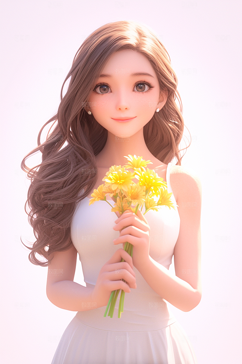 手捧鲜花的少女自然梦幻素材
