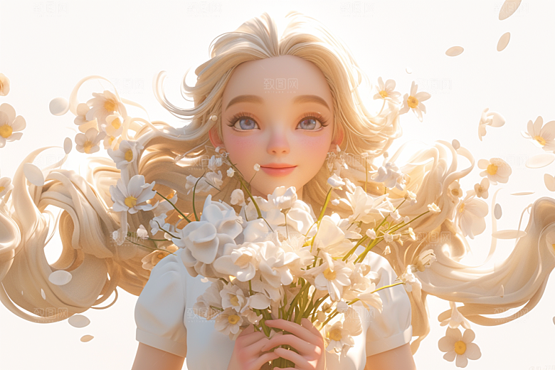 手捧鲜花的少女花朵青春素材