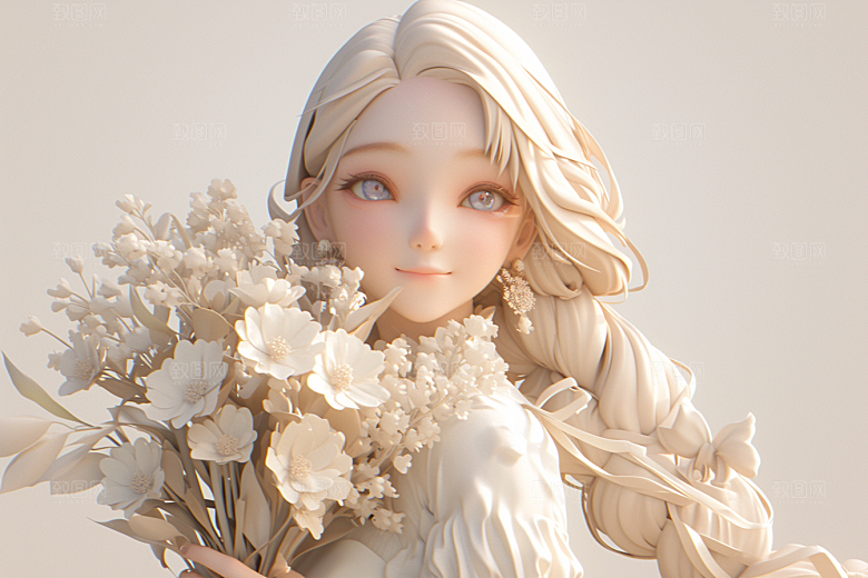 手捧鲜花的少女青春人物素材