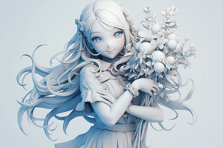 手捧鲜花的少女青春自然素材