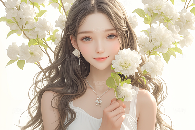 手捧鲜花的少女梦幻烂漫素材