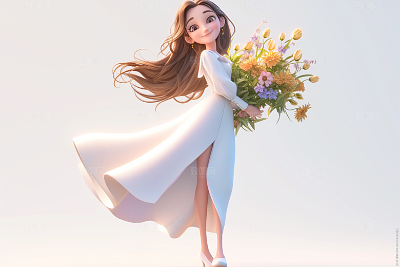 手捧鲜花的少女花朵春天素材