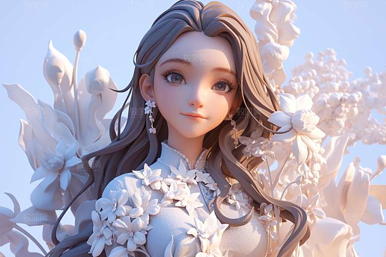 手捧鲜花的少女自然清新素材