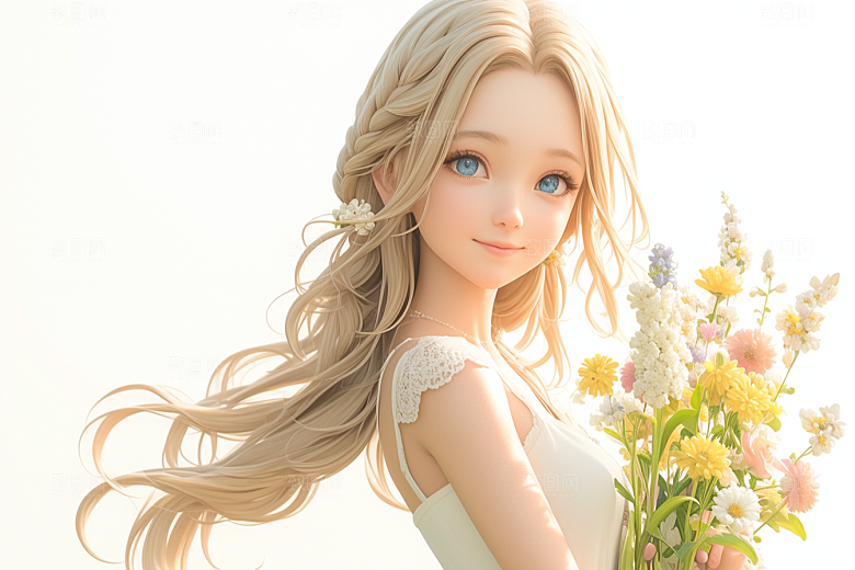 手捧鲜花的少女自然人物素材