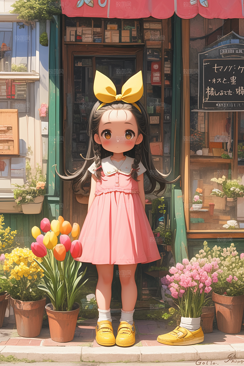 手捧鲜花的少女3D自然素材