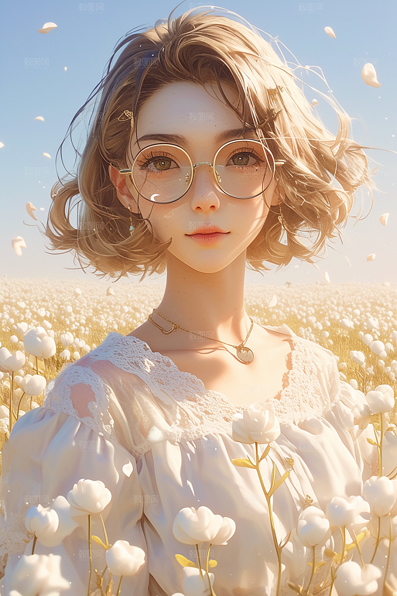 手捧鲜花的少女春天3D素材