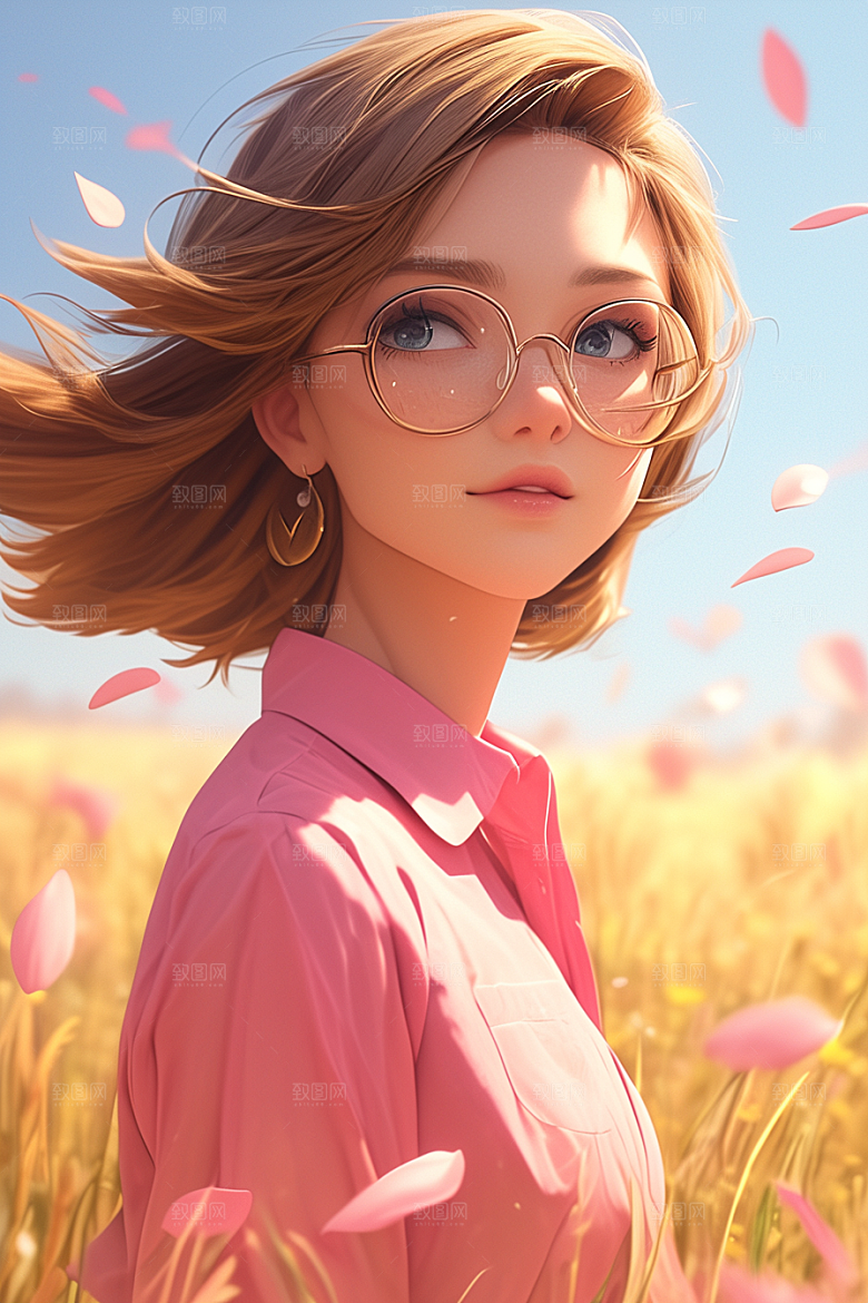手捧鲜花的少女立体烂漫素材