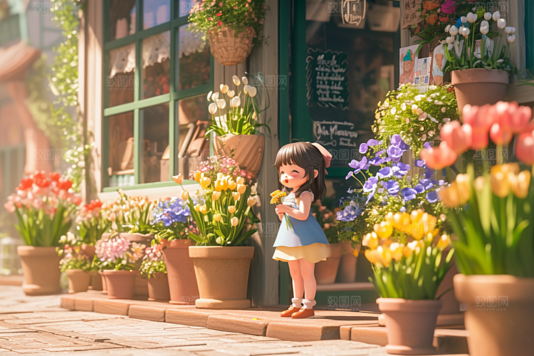 手捧鲜花的少女青春模型素材
