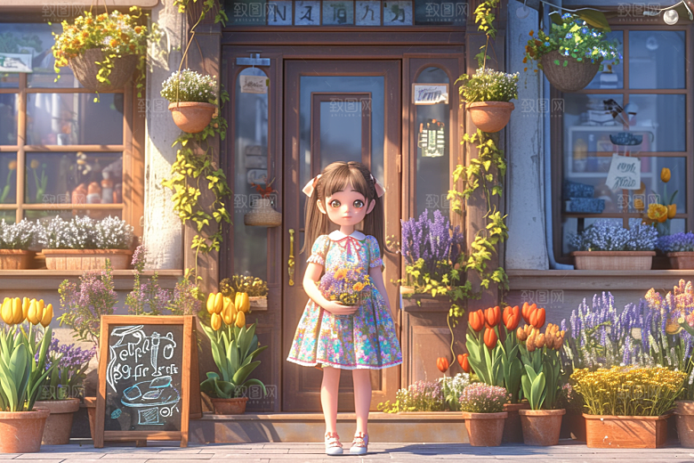 手捧鲜花的少女青春花朵素材