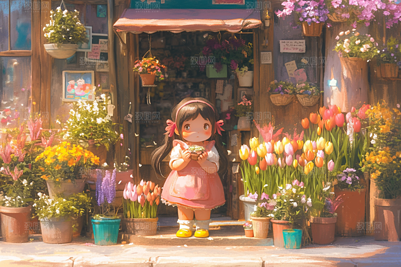 手捧鲜花的少女梦幻人物素材