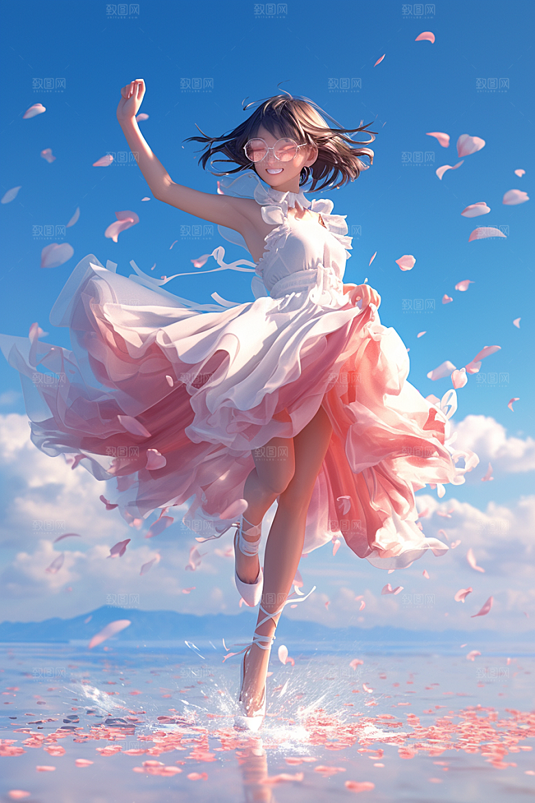手捧鲜花的少女花朵模型素材
