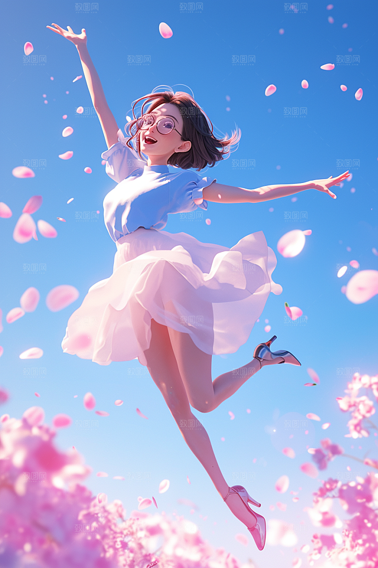 手捧鲜花的少女花朵唯美素材