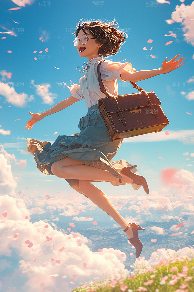 手捧鲜花的少女青春肖像素材