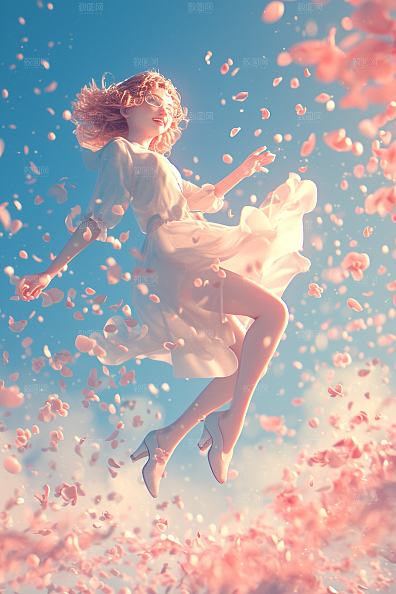 手捧鲜花的少女清新青春素材