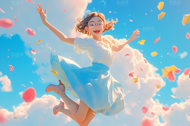 手捧鲜花的少女模型烂漫素材