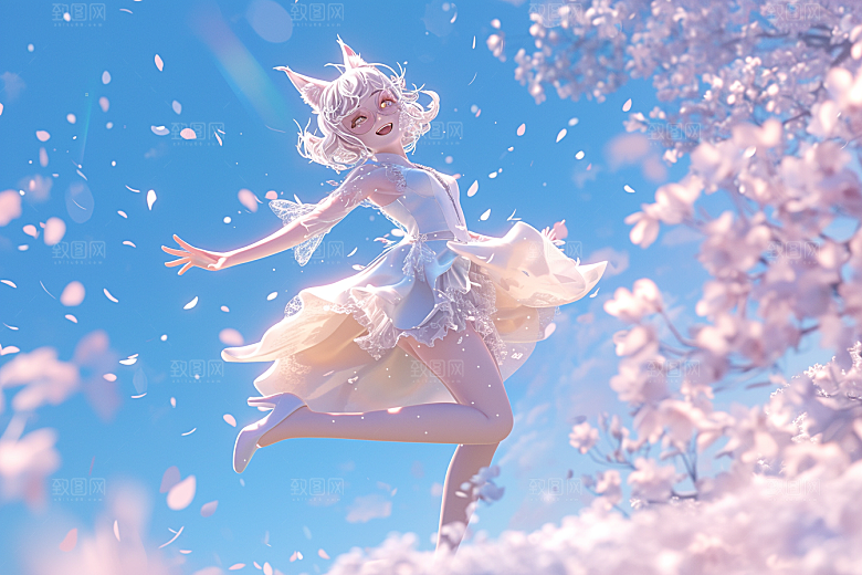 手捧鲜花的少女唯美青春素材