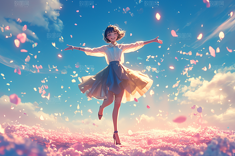 手捧鲜花的少女花朵3D素材