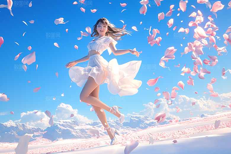 手捧鲜花的少女自然立体素材