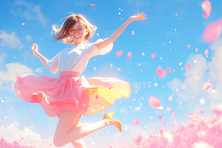 手捧鲜花的少女花朵自然素材