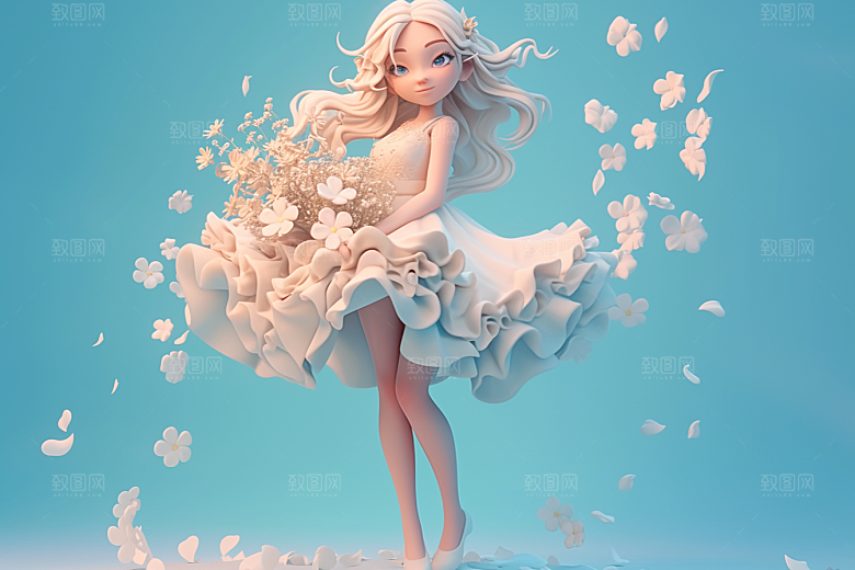 手捧鲜花的少女人物花朵素材
