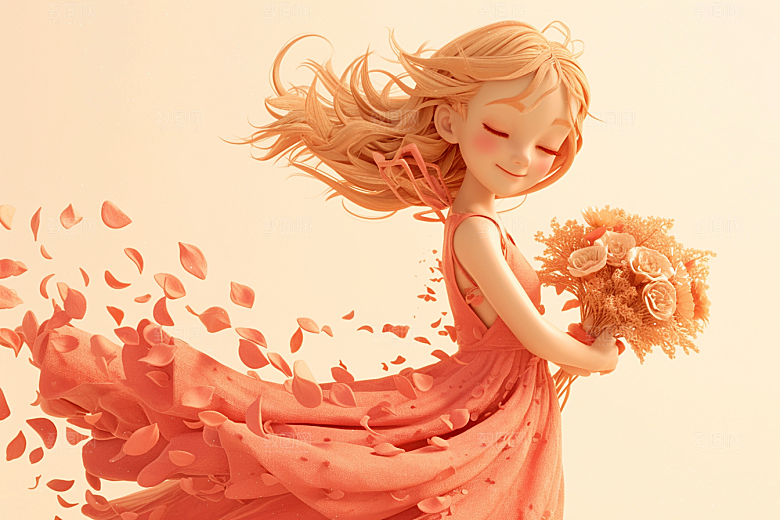 手捧鲜花的少女梦幻烂漫素材