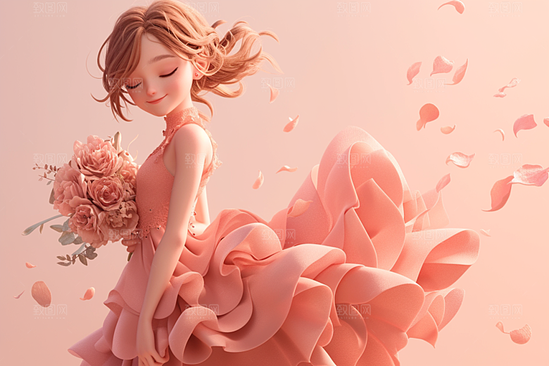 手捧鲜花的少女模型青春素材