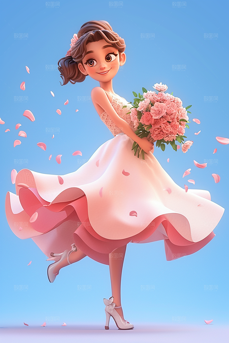 手捧鲜花的少女花朵梦幻素材