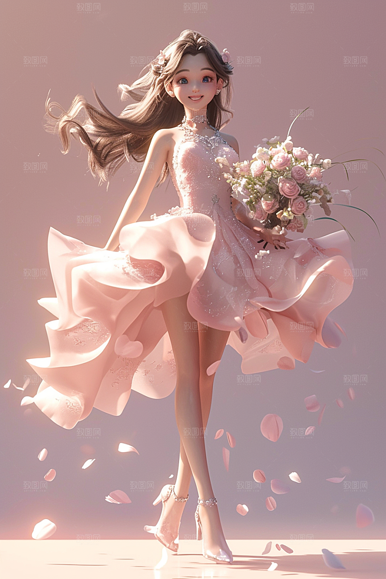 手捧鲜花的少女花朵春天素材