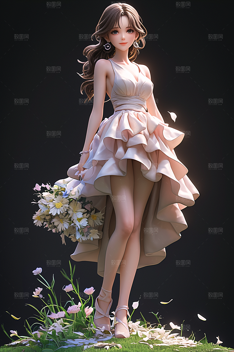 手捧鲜花的少女自然青春素材